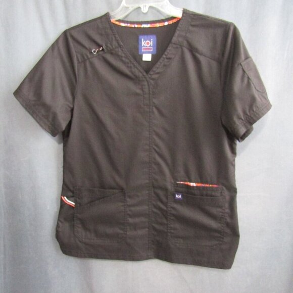 Koi Stretch Black Scrub Top Womens Size M 5 Pocket V Neck Nurse Vet Tech CNA Lab - Picture 13 of 13